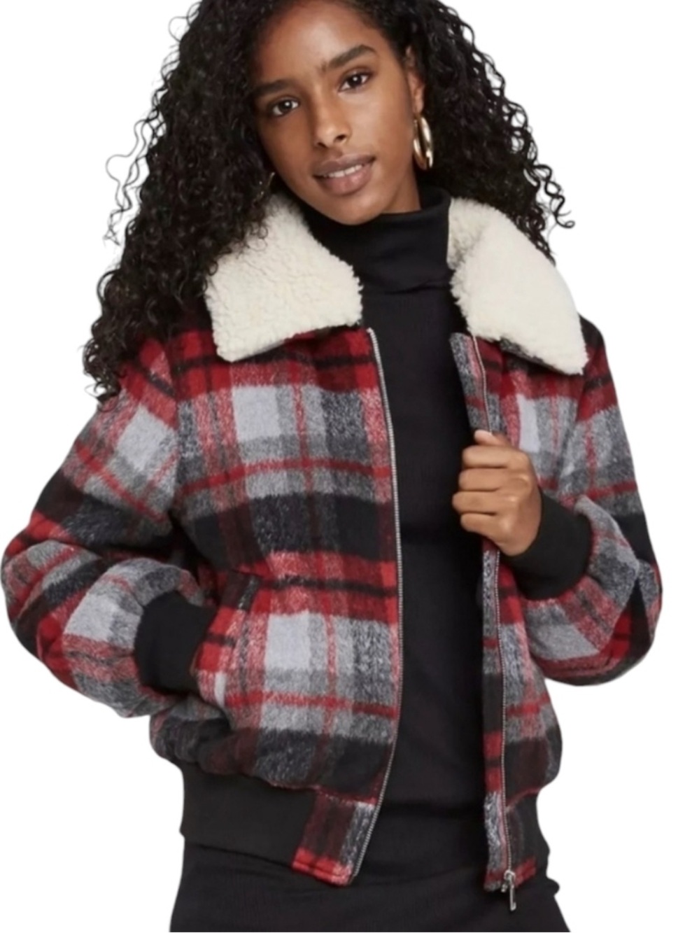Wild Fable Red Plaid Bomber Jacket